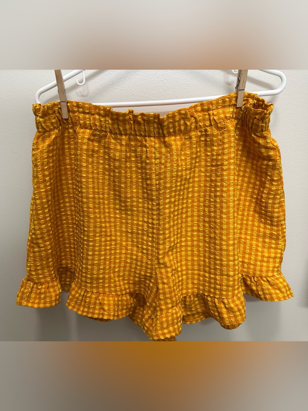 wild fable Yellow Textured High-Waist Ruffle Hem Shorts